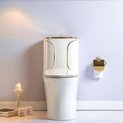 Cheap  luxury one piece sanitary ware wc gold rim ceramic s-trap toilet